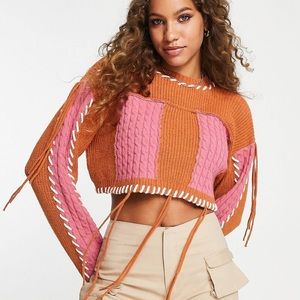 Reclaimed Vintage Crop Mixed Cable Sweater